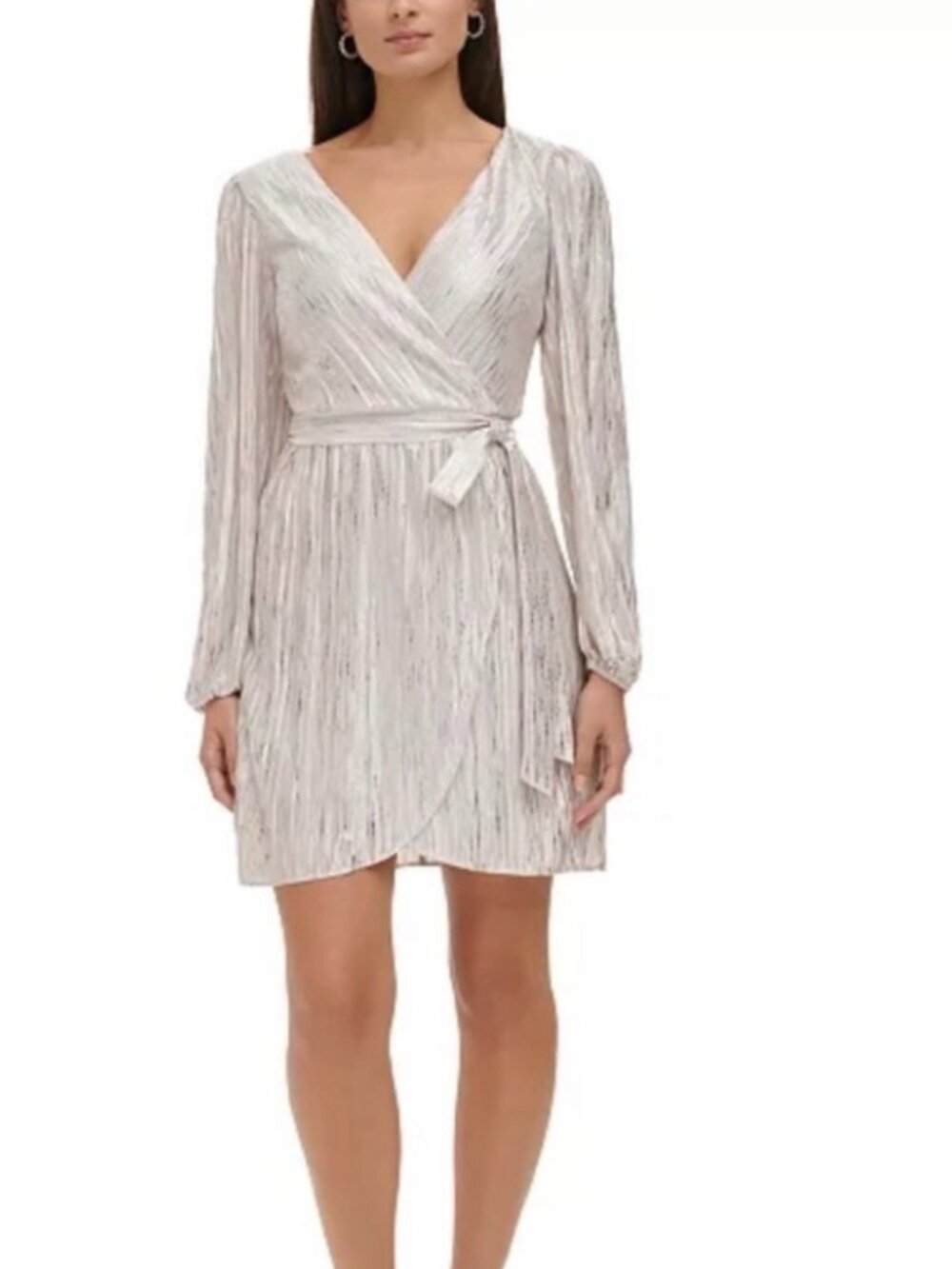 NWT Guess Metallic Silver Wrap Mini Dress. Size 16